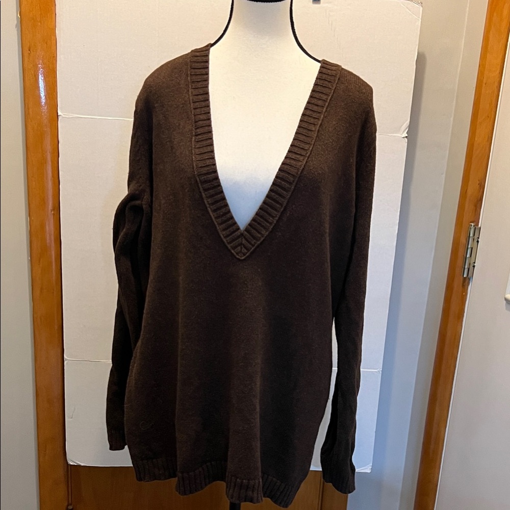 Jean Pierre Women's V-Neck Brown Sweater